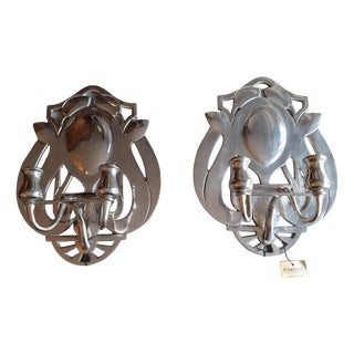 Vintage Art Nouveau Style Wall Sconces in Silver-Colored Metal from Technolumen, 1980s, Set of 2 For Sale