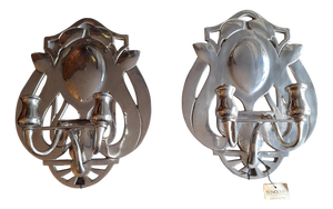 Vintage Art Nouveau Style Wall Sconces in Silver-Colored Metal from Technolumen, 1980s, Set of 2