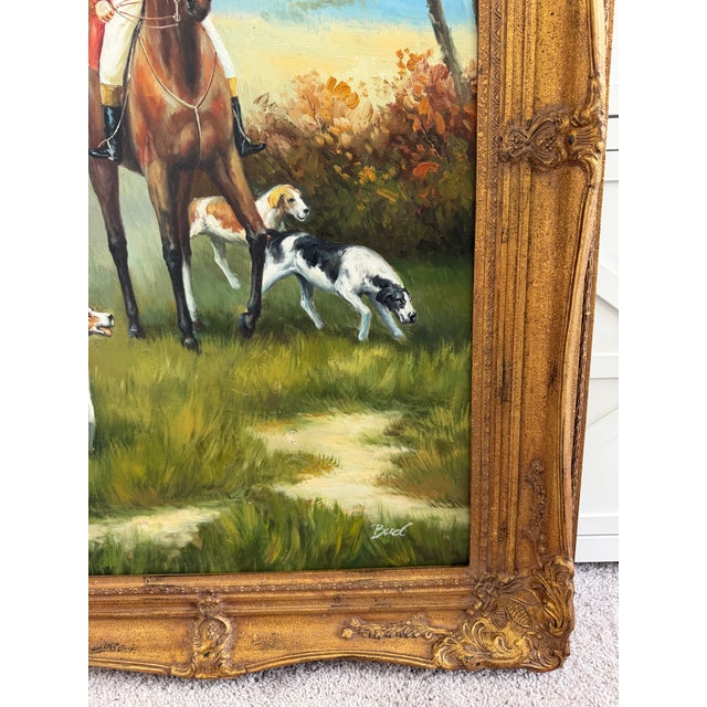Fox Hunting Scene Oil Painting on Canvas Horses Hounds Equestrian Sporting Art For Sale - Image 10 of 14