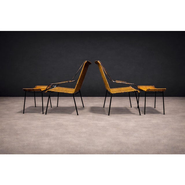 Set of Two Armchairs With Stools in Cane & Iron, Carlo Hauner, 1950s For Sale - Image 9 of 16