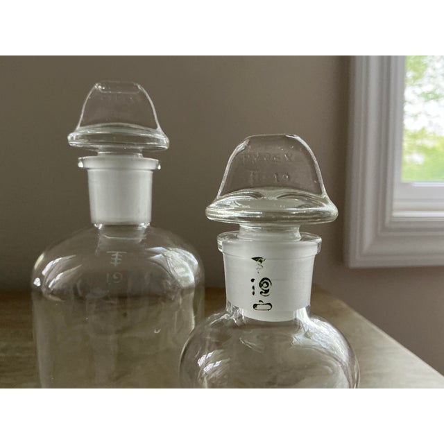 Pyrex Vintage Pyrex Borosilicate Glass Apothecary Bottles With Stoppers - Pair For Sale - Image 4 of 14