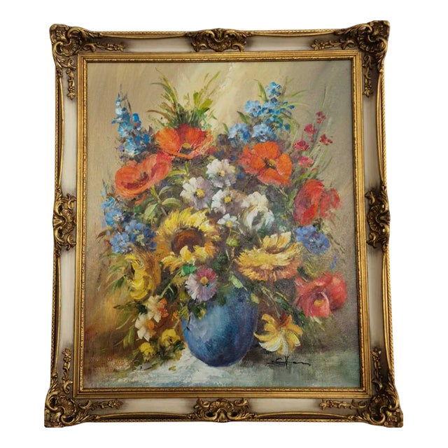 Still Life with Flowers, 1980s, Oil on Canvas, Framed For Sale