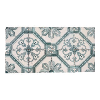 Art Deco Tiles Set of 8 Large Portuguese Sage Green & White Floral Geometric Design c.1920s For Sale