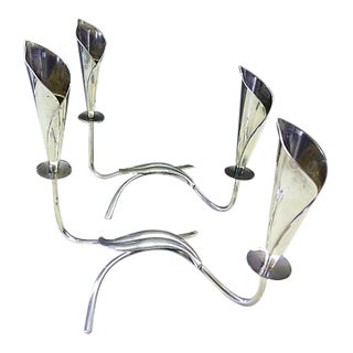 Mid 20th Century Hans Jensen Danish Modern Silverplate Calla Lily Leaf Candle Holders - a Pair For Sale