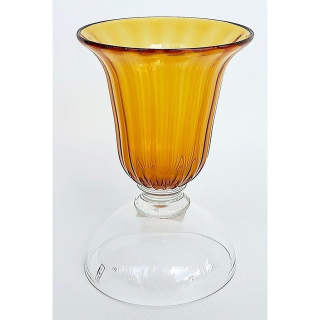 Murano Murano Amber and Clear Glass Vase or Candleholder For Sale - Image 4 of 10