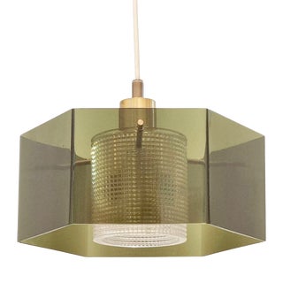 Mid-Century Modern Scandinavian Glass and Brass Pendant Light by Carl Fagerlund for Orrefors, Sweden, 1960s For Sale