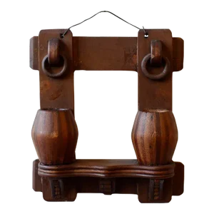 Antique Folk Art Frame / Wall Pocket With Mini Barrels + Ring Details, Circa Early 20th Century