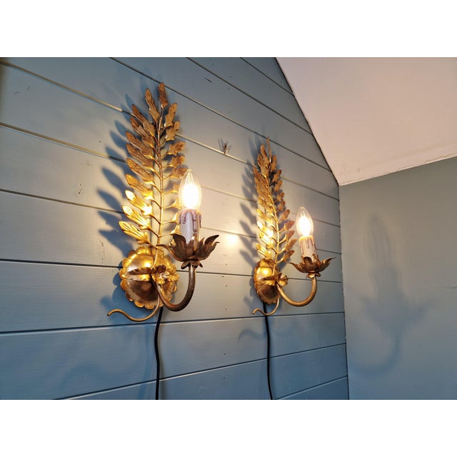 Hollywood Regency Italian Wall Sconces in Gilt Metal, 1970s, Set of 2 For Sale - Image 10 of 13
