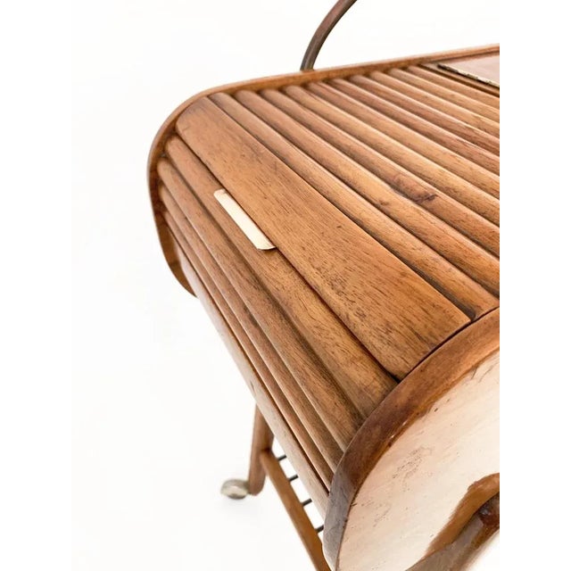 Mid-Century Italian Walnut & Brass Work Table with Wheels, 1940s For Sale - Image 11 of 18