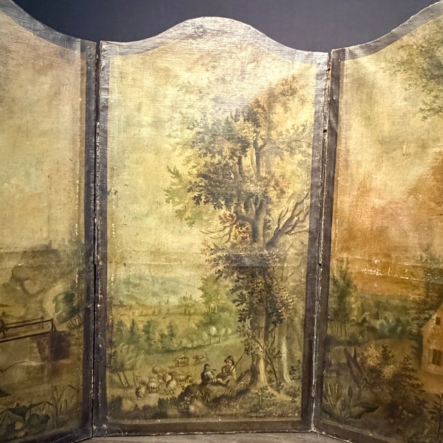 Antique French Painted Screen Depicting Three Figural Landscape Scenes For Sale In Portland, ME - Image 6 of 15