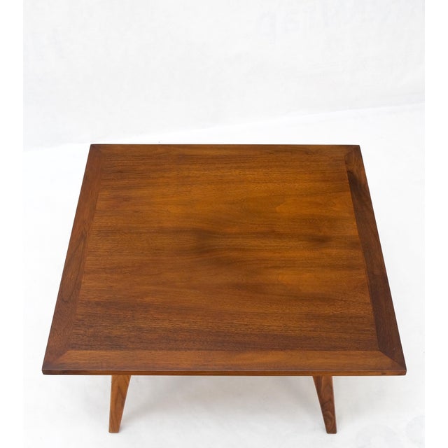 Square Walnut Mid Century Modern "Floating" Top Coffee Center Table Risom Style For Sale - Image 11 of 12