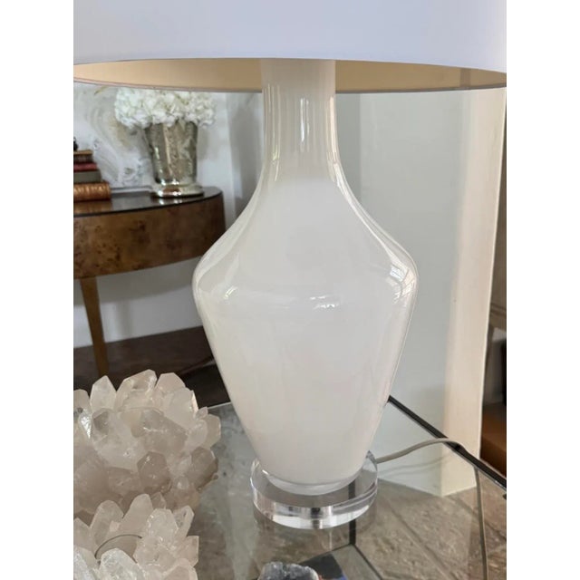 Extra Large Neutral White Mottega Blown Glass Double Socket Lamp For Sale In Austin - Image 6 of 7