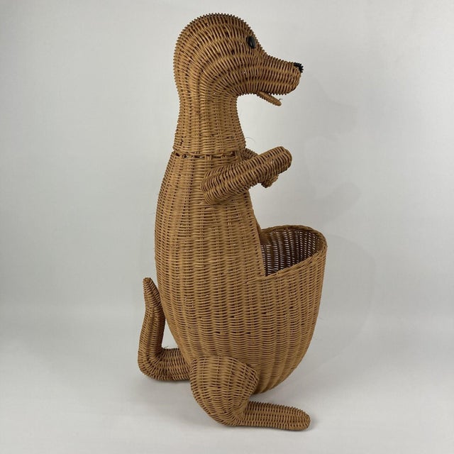 Wood Large VTG 28" Wicker Kangaroo Storage Basket Hamper Plant Toilet Paper Holder For Sale - Image 7 of 12