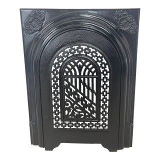 Late 19th Century French Quarter Gate Design Cast Iron Fireplace Surround & Summer Cover 21" X 27" For Sale