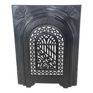 Late 19th Century French Quarter Gate Design Cast Iron Fireplace Surround & Summer Cover 21" X 27"