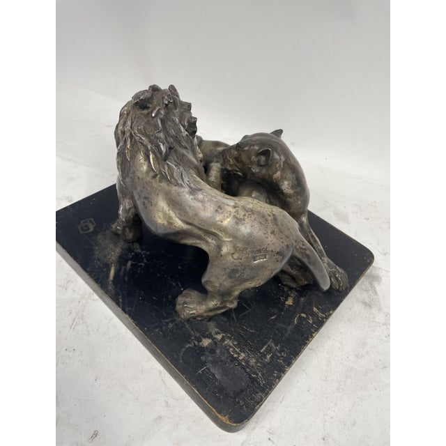 Wood C. Ganci, Fight Between Lion and Tiger, 1920s, Silver Sculpture For Sale - Image 7 of 15