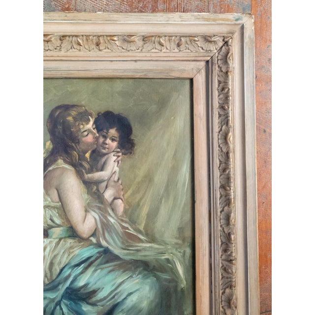 19th Century English or French School Mother and Daughter Portrait Painting For Sale - Image 4 of 16