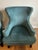 2010s Pair of Teal Velvet Wingback Accent Chairs With Nailhead Trim For Sale - Image 5 of 7