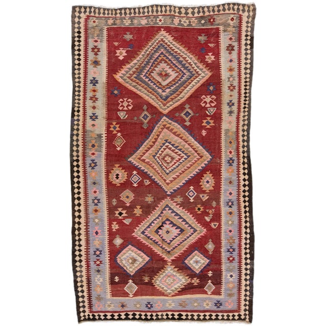 Red 1960s Vintage Turkish Kilim Red Handmade Tribal Wool Rug For Sale - Image 8 of 8