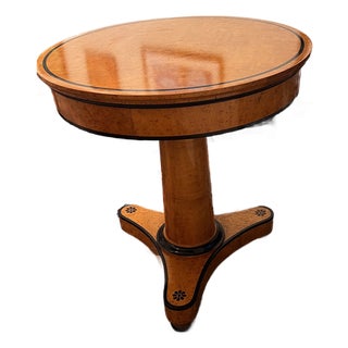 Early 20th Century Spanish Inlaid Wood Pedestal Table, Round Tripod Base, European Classic For Sale