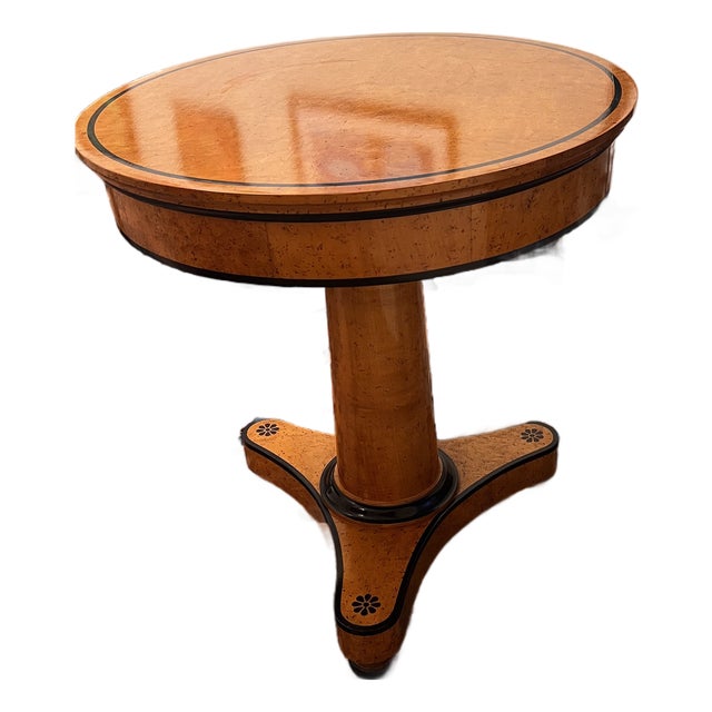 Early 20th Century Spanish Inlaid Wood Pedestal Table, Round Tripod Base, European Classic For Sale
