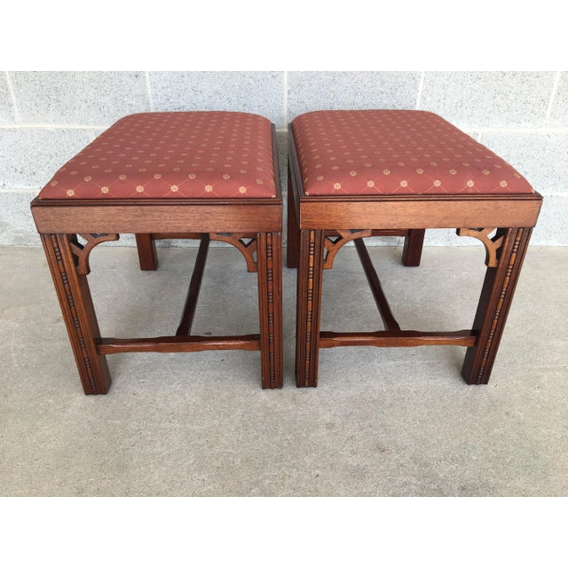 Hickory Chair Furniture Company Hickory ChairFurniture Chippendale Style Mahogany Stools - A Pair For Sale - Image 4 of 9