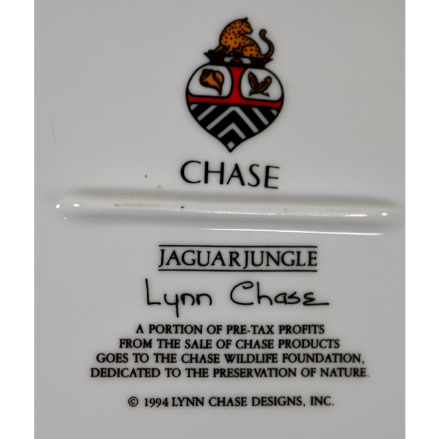 1990s Lynn Chase Porcelain Jaguar Jungle 14" Octagonal Serving Platter With Gold Trim For Sale - Image 9 of 14