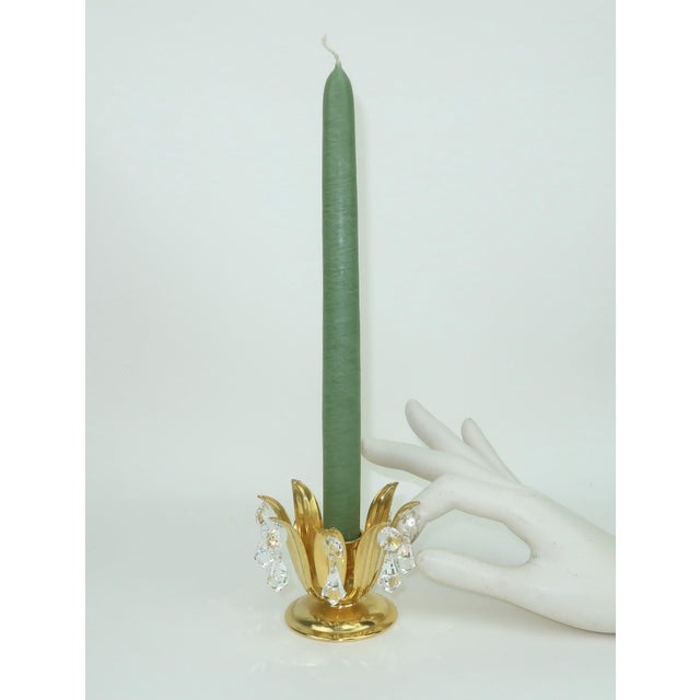 Gold 1980's Lycenta Sweden Gold Plated & Crystal Candle Holders, a Pair For Sale - Image 8 of 8