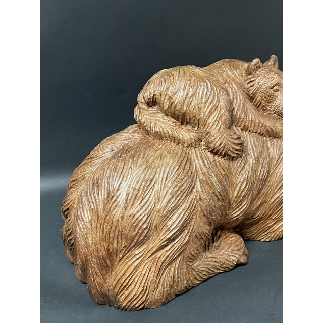 Late 20th Century Vintage Large Hand Carved Wooden Bear and a Cub Sculptural Figure For Sale - Image 5 of 11