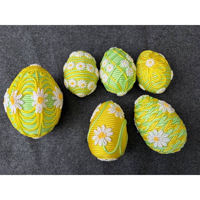 Vintage Handmade Collection of Trim Covered Easter Eggs Set of 6 For Sale - Image 14 of 15