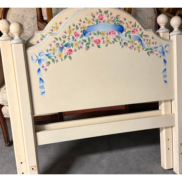 Vanilla Vintage 1993 Signed Hand Painted Floral Twin Headboards- A Pair For Sale - Image 8 of 11