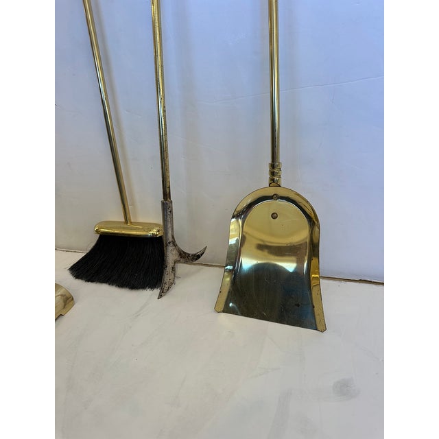 1970s Midcentury Modern Brass Fireplace Tools -Set of 4 For Sale - Image 5 of 9