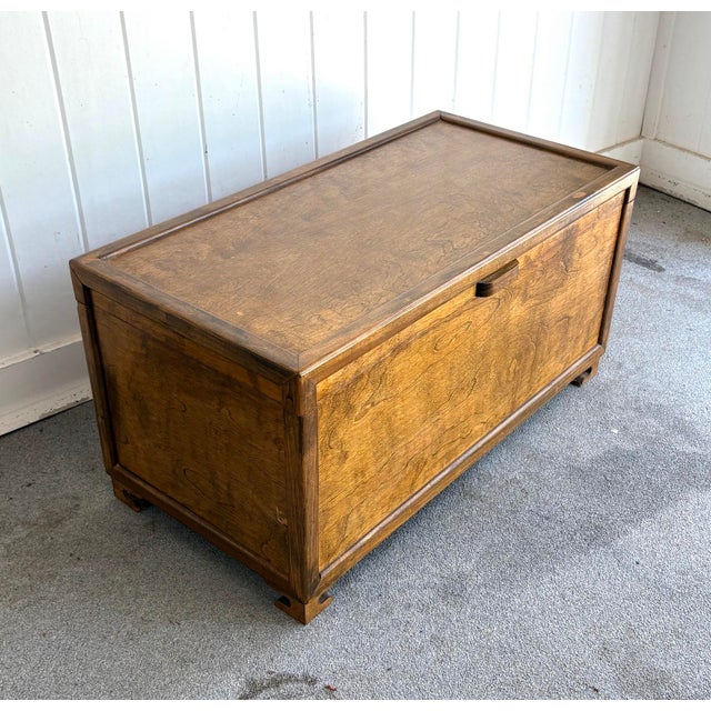 1950s-60s oak hinge-top storage trunk w/ asian-style ming leg feet. Excellent condition.