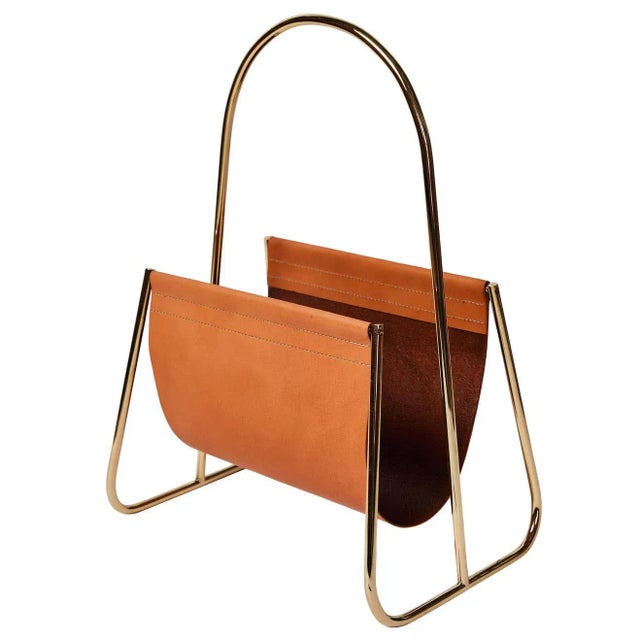 Carl Auböck Model #4019-2 Cognac Leather and Brass Magazine Rack For Sale - Image 11 of 11