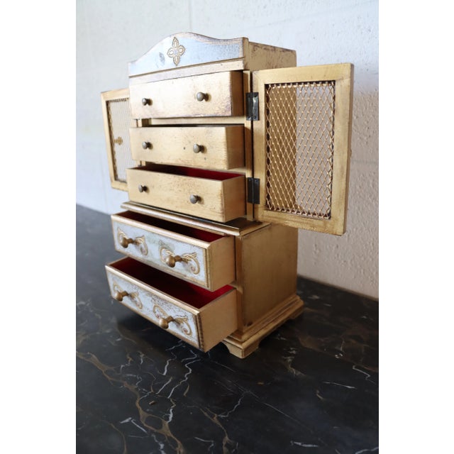 Italian Italian Florentine Miniature Armoire Jewelry Box For Sale - Image 3 of 8