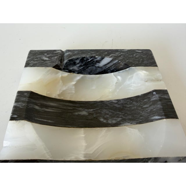 Black Vintage Postmodern Black & White Striped Marble Ashtray For Sale - Image 8 of 12