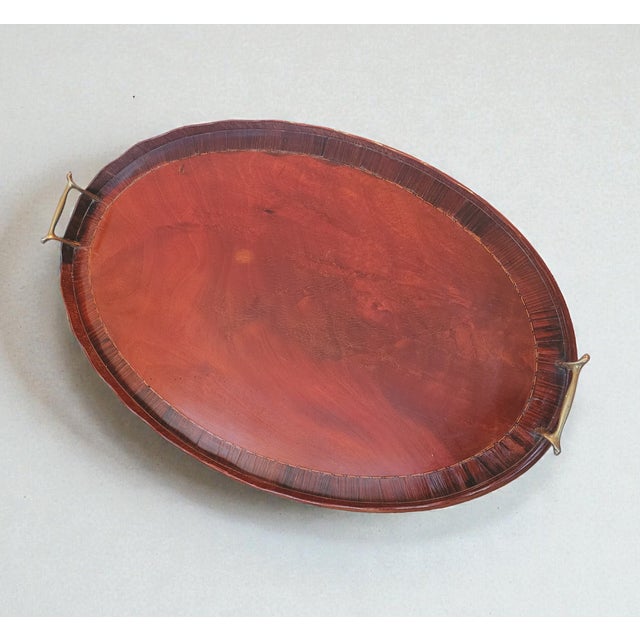 Antique English Oval Satinwood Butler's Serving Tray in Mahogany with Brass Handles, 1900s For Sale - Image 13 of 15