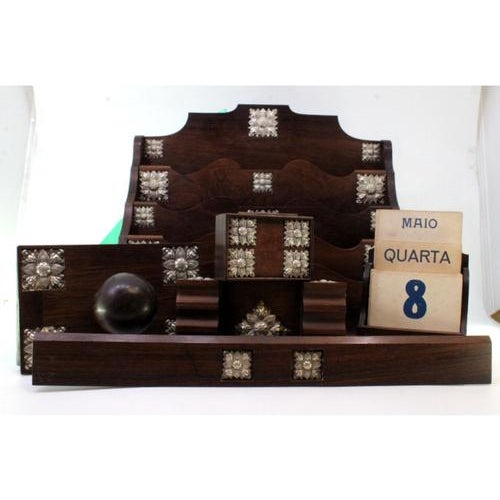 Wood Desk Set in Rosewood and Silver Applications, Set of 6 For Sale - Image 7 of 8