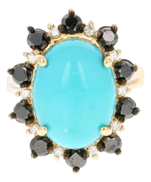 9.56 Carat Turquoise Diamond Yellow Gold Cocktail Ring, Size 7