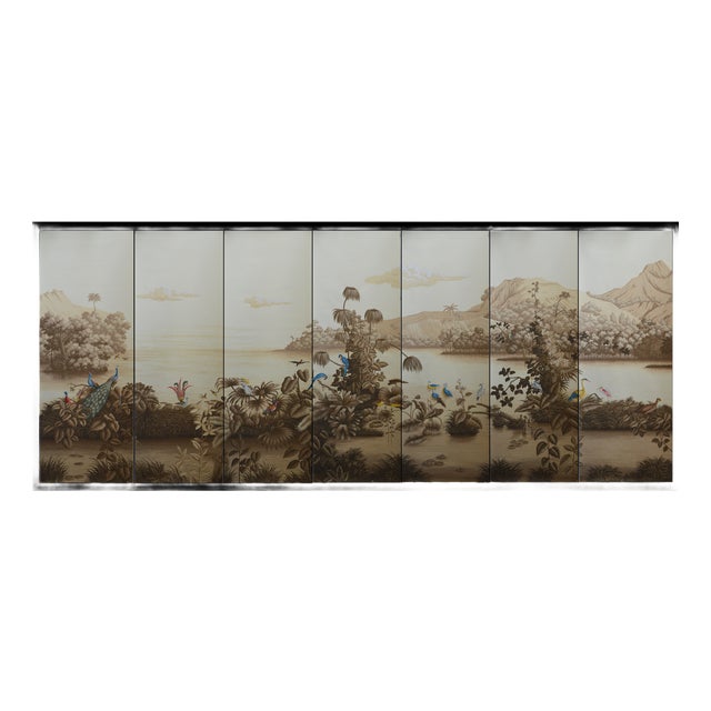 Sepia-Toned Botanical Landscape Wallpaper, Unframed 7 Panels For Sale