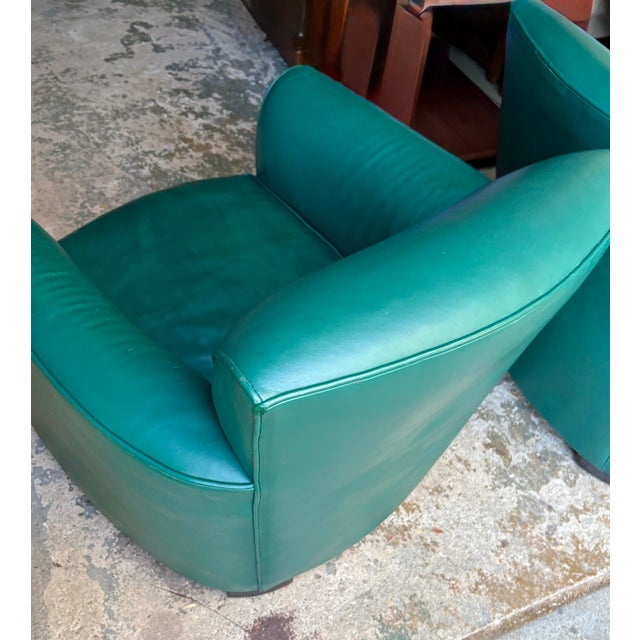 1990s Pair of John Hutton for Donghia "Noble" Green Leather Club Chairs For Sale - Image 9 of 12