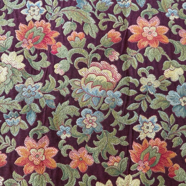 Mid-Century Style Vintage Colorful Floral Jacquard Upholstery Fabric in Burgundy For Sale - Image 4 of 10
