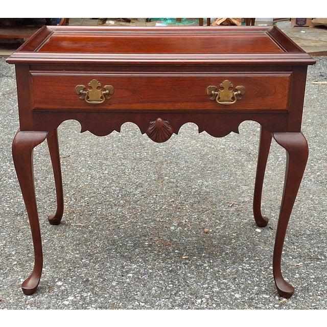 Queen Anne Queen Anne Style Cherry Tea Table With Pull-Out Trays For Sale - Image 3 of 9