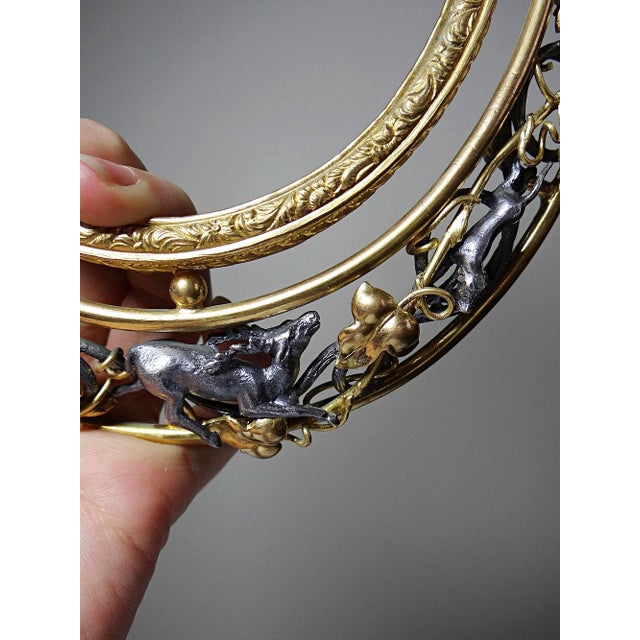 Metal Antique Art Nouveau Metal Wall Frame with Hunting Scene Decoration and Openwork Relief, Late 19th Century For Sale - Image 7 of 9