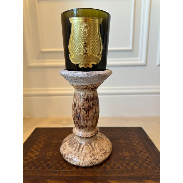 1990s Vintage 7” French Glazed Terracotta Pillar Candleholder For Sale - Image 5 of 14