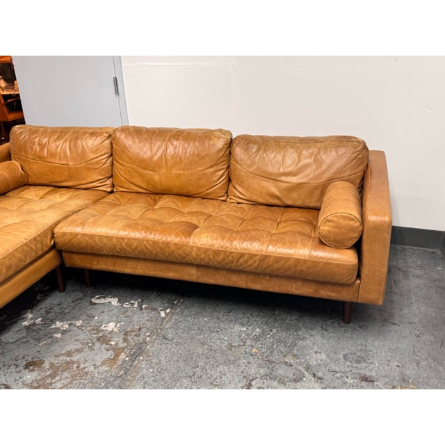 Contemporary Poly & Bark Napa Leather Sectional Sofa + Chaise, Cognac Tan For Sale - Image 3 of 12