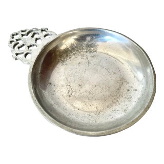 Vintage Marked Pewter Porringer Dish With Fillagree Handle For Sale