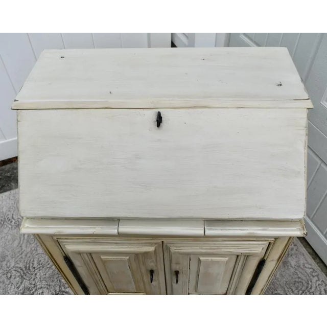 Slant Front Secretary Desk 1970s Venetian Style Distressed White For Sale - Image 11 of 12