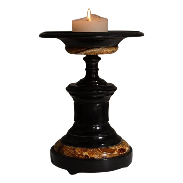 19th Century French Black Marble Tazza Candle Holder For Sale