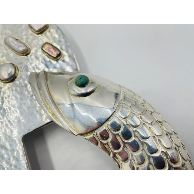 1980s Emilia Castillo Silver-Plated Serving Tray With Fish Handles & Abalone Inlay For Sale - Image 13 of 18